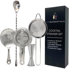 Cocktail Strainer Set with Stainless Steel Stirring Spoon, Hawthorne, Julep, Fine-Mesh Strainer